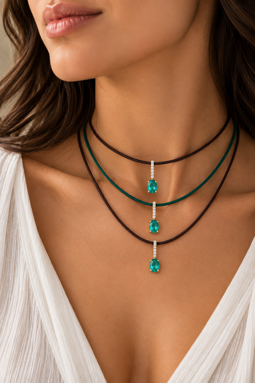 14K Emerald Thread Necklace