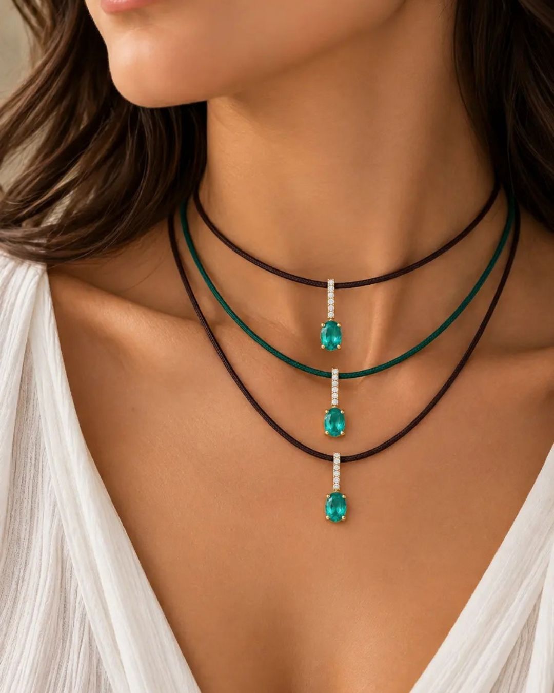 14K Emerald Thread Necklace